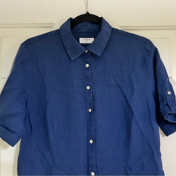 UNTUCKit Navy Blue Short Sleeve Nancy Linen Knee Length Dress Size 8 No Belt - Picture 6 of 10